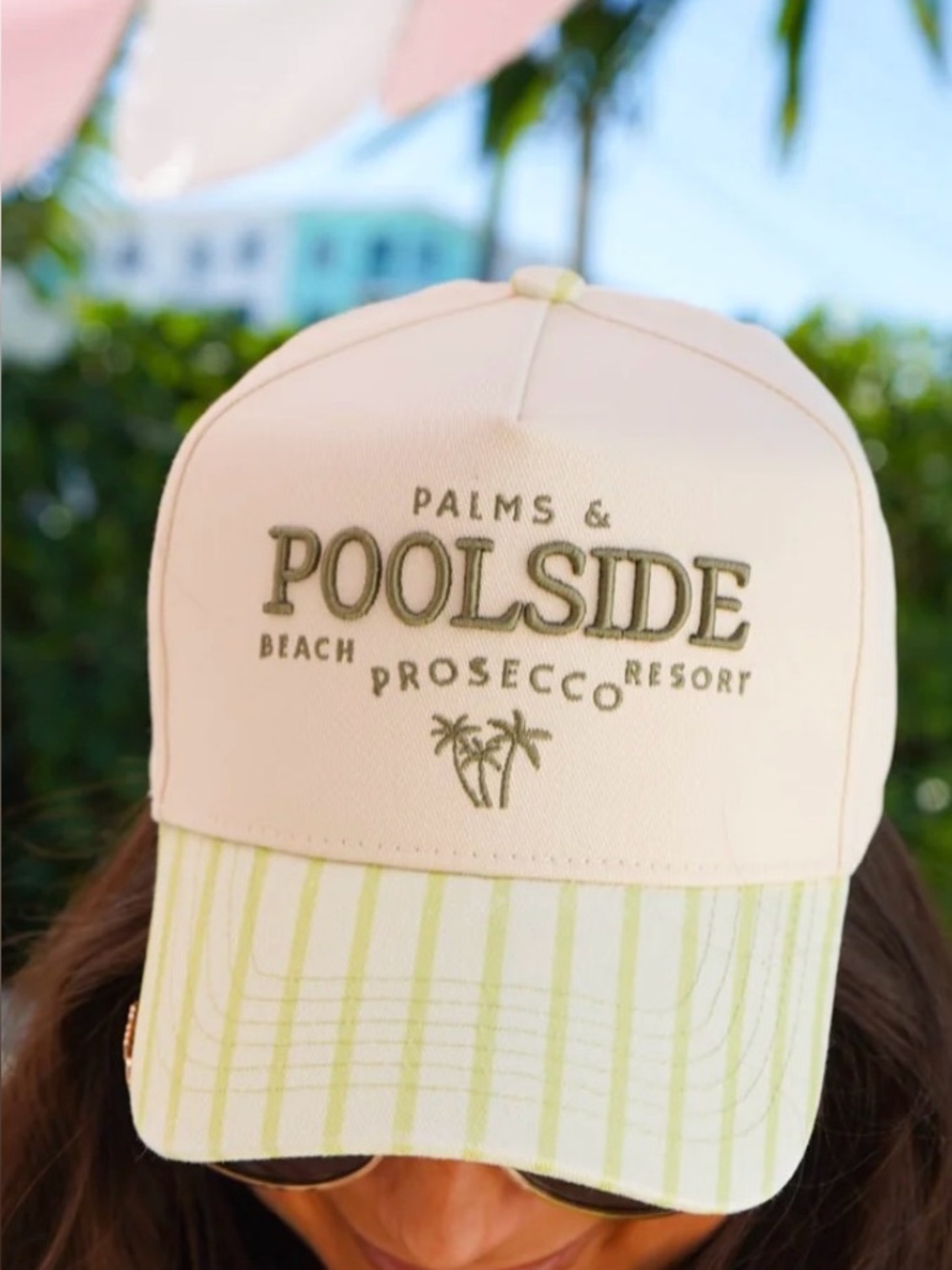 Kenzkustomz POOLSIDE Stripe Baseball Cap - Cream & Light Green Pool Beach Hat